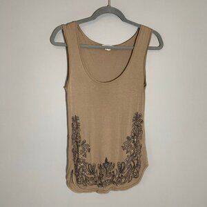 5/$25 Renzo + Kai tan‎ jersey knit sleeveless stretchy beaded tank top